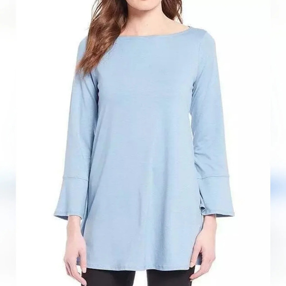 Eileen Fisher Haze Blue Tencel Lyocell Stretch Bell Cuff Tunic Size Small - Picture 1 of 9